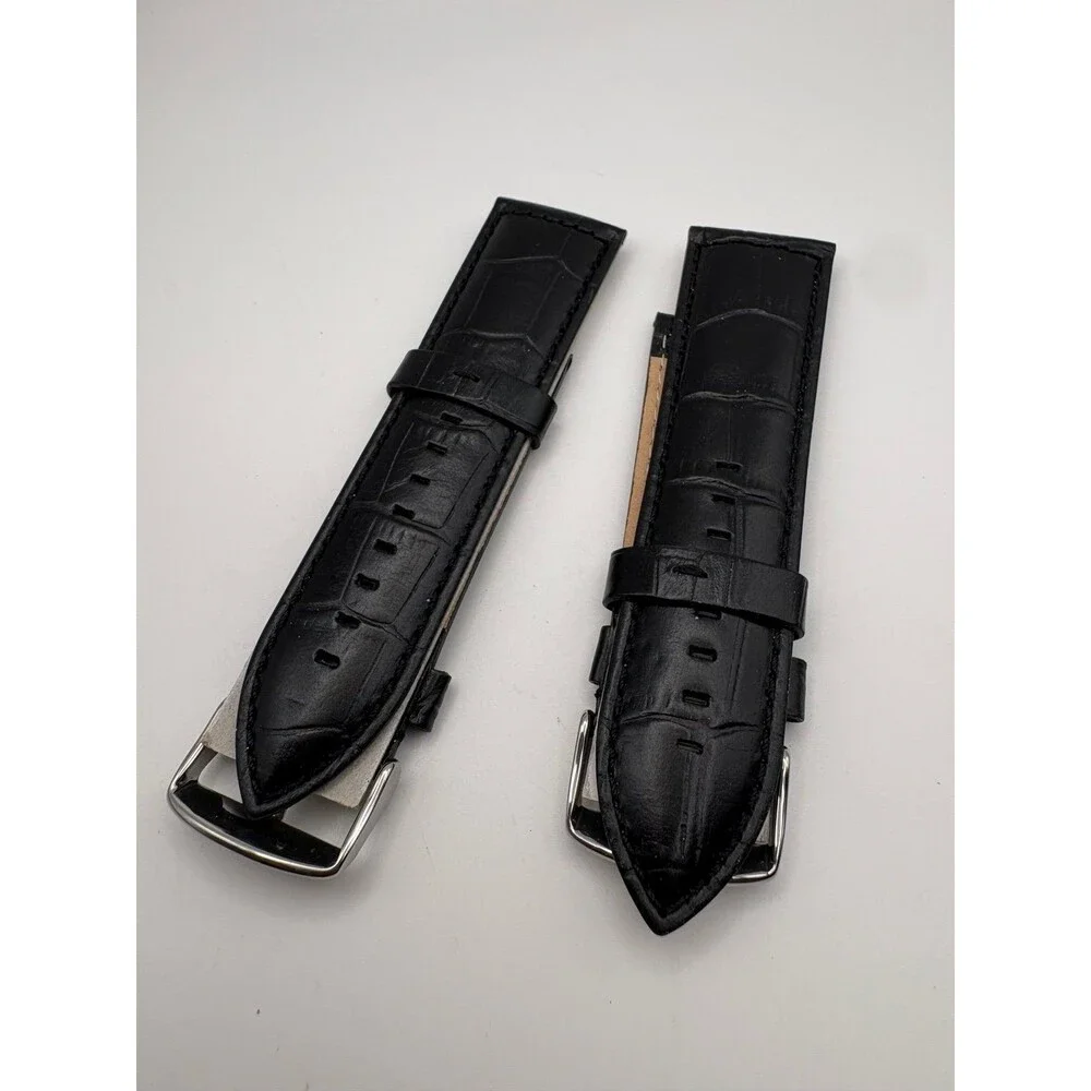 2x pairs of 26mm Black Crocodile Grain Saddle Leather Watch Strap - Italy Design